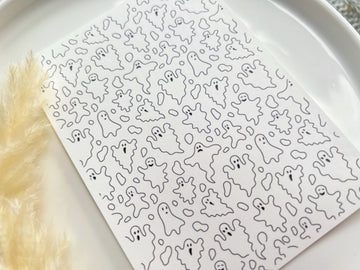 1 Sheet, Approx 13x90cm, Ghost Halloween Themed Water Decal Image Transfer for Polymer Clay / Ceramics